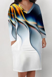 Black Yellow Casual Floral Print Pocket Contrast V Neck Printed Plus Size Dresses