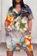 Multicolor Casual Street Floral Print Pocket Contrast V Neck Printed Plus Size Dresses