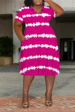 Black Casual Striped Print Pocket Contrast V Neck Printed Plus Size Dresses