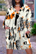 Apricot Casual Floral Print Pocket Contrast V Neck Printed Plus Size Dresses