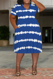 Black Casual Striped Print Pocket Contrast V Neck Printed Plus Size Dresses