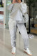 Grey Casual Solid Color Draw String Pocket Patchwork O Neck Long Sleeve Two Pieces