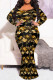 Black Sexy Street Geometric Print Gradient Contrast V Neck Fishtail Dresses
