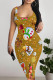 Earth Yellow Sexy Street Santa Claus Santa Hats Print Contrast U Neck Printed Dresses