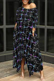 Army Green Casual Street Floral Print Gradient Pocket Contrast O Neck Irregular Dresses