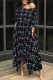 Black Casual Street Floral Print Gradient Pocket Contrast O Neck Irregular Dresses