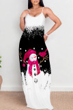 Deep Red Casual Snowflakes Snowman Print Contrast U Neck Printed Dresses