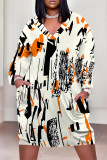 Black Yellow Casual Floral Print Pocket Contrast V Neck Printed Plus Size Dresses