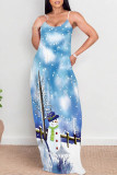 Deep Red Casual Snowflakes Snowman Print Contrast U Neck Printed Dresses