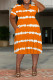 Orange Casual Striped Print Pocket Contrast V Neck Printed Plus Size Dresses