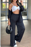 White Casual Solid Color Pocket Buckle See-Through Turndown Collar Long Sleeve Two Pieces