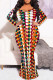 Orange Green Sexy Street Geometric Print Polka Dot V Neck Fishtail Plus Size Dresses