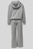 Grey Casual Solid Color Pocket Patchwork Hooded Long Sleeve Two Pieces