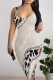 Cream White Sexy Street Leopard Print Gradient Color Contrast U Neck Printed Dresses