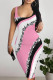 Pink Sexy Street Leopard Print Gradient Color Contrast U Neck Printed Dresses