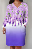 Black Yellow Casual Floral Print Pocket Contrast V Neck Printed Plus Size Dresses