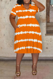 Black Casual Striped Print Pocket Contrast V Neck Printed Plus Size Dresses