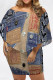 Multicolor Casual Street Faux Denim Print Irregular Off Shoulder Printed Plus Size Dresses
