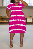 Black Casual Striped Print Pocket Contrast V Neck Printed Plus Size Dresses