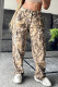 Camel Casual Print Buttons Patchwork Strap Design Zipper Regular Mid Waist Conventional Full Print Bottoms