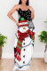Black Casual Snowflakes Snowman Print Contrast U Neck Printed Dresses