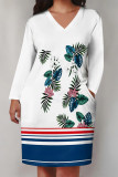 Black Yellow Casual Floral Print Pocket Contrast V Neck Printed Plus Size Dresses