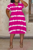 Black Casual Striped Print Pocket Contrast V Neck Printed Plus Size Dresses