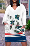 Black Yellow Casual Floral Print Pocket Contrast V Neck Printed Plus Size Dresses