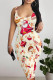 Beige Sexy Street Santa Claus Santa Hats Print Contrast U Neck Printed Dresses
