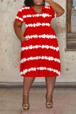 Black Casual Striped Print Pocket Contrast V Neck Printed Plus Size Dresses