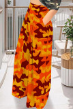 Blue Casual Street Geometric Print Camouflage Print Pocket Contrast Loose High Waist Wide Leg Full Print Bottoms