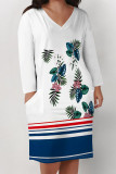 Black Yellow Casual Floral Print Pocket Contrast V Neck Printed Plus Size Dresses