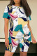 Multicolor Casual Street Geometric Print Floral Print Contrast O Neck Short Sleeve Two Pieces