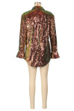Blue Casual Patchwork Sequins Turndown Collar Outerwear