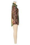 Blue Casual Patchwork Sequins Turndown Collar Outerwear
