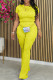 Yellow Casual Solid Basic O Neck Short Sleeve Two Pieces