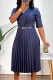 Deep Blue Elegant Solid Color Patchwork With Belt Pleated Asymmetrical Collar Long Dresses