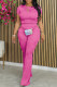 Rose Red Casual Solid Basic O Neck Short Sleeve Two Pieces