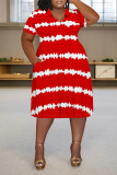 Black Casual Striped Print Pocket Contrast V Neck Printed Plus Size Dresses