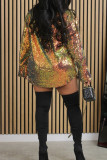 Blue Casual Patchwork Sequins Turndown Collar Outerwear