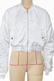 White Casual Pocket Patchwork Zipper Zipper Collar Outerwear