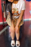 White Casual Print Pleated O Neck Short Sleeve Two Pieces