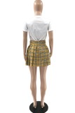 White Casual Print Pleated O Neck Short Sleeve Two Pieces