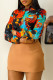 Multicolor Casual Print Buckle Patchwork Shirt Collar Tops
