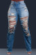 Blue Street Solid Color Ripped Buttons Patchwork Zipper Mid Waist Regular Denim Jeans
