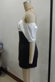 Black Sexy Elegant Patchwork Backless Contrast Off Shoulder Fitted Rompers