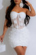White Sexy Solid Color Patchwork See-Through Backless Flower Shape Strapless Wrapped Skirt Dresses