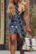 Dark Blue Casual Street Faux Denim Print Irregular Contrast O Neck Irregular Short Sleeve Dress