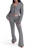 Pink Casual Solid Color Zipper Hooded Long Sleeve Two Pieces