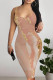 Deep Pink Sexy Street Geometric Print Gradient Color Contrast U Neck Printed Dresses